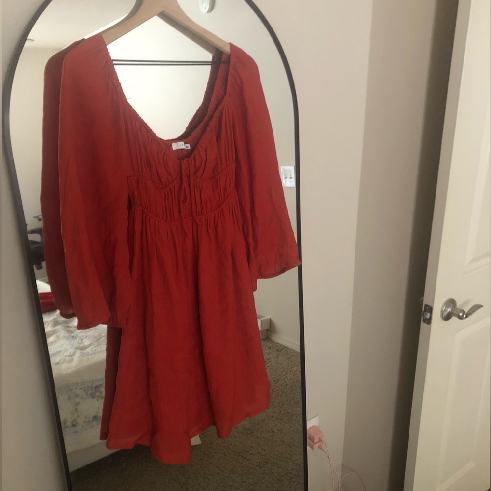 Red tie front mini dress